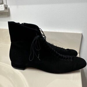 Dôen Victoriana black suede lace-up ankle boots